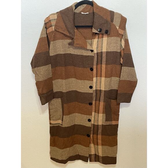 60s 70s‎ vintage brown wool flannel Lightweight coat Jacket Duster USA folklore - Picture 16 of 16